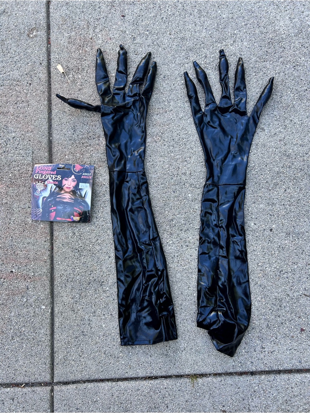 Long Shiny Black Costume Gloves for women